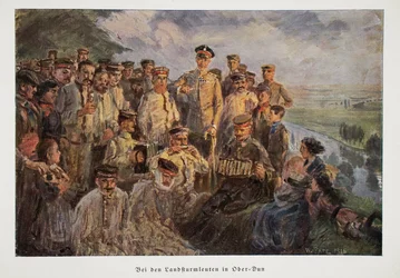 William, Tysklands kronprins, besöker trupper som kopplar av med sina familjer när de inte är i tjänst, pub. 1918